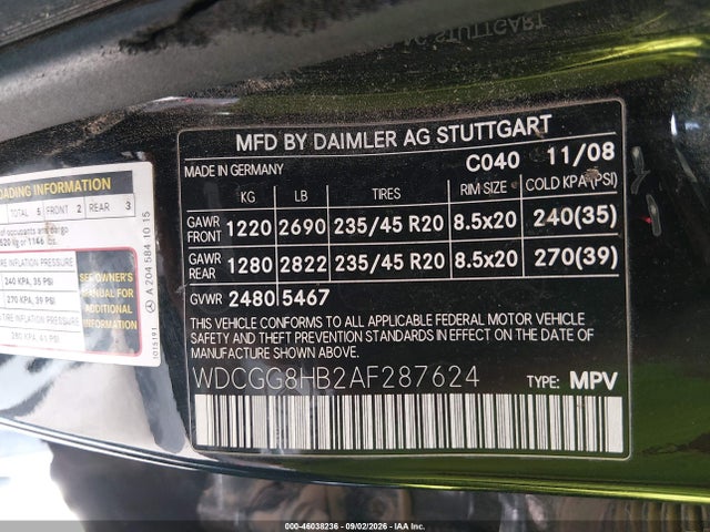 46038236 :رقم المزاد ، WDCGG8HB2AF287624 vin ، 2010 Mercedes-benz Glk 350 4matic مزاد بيع