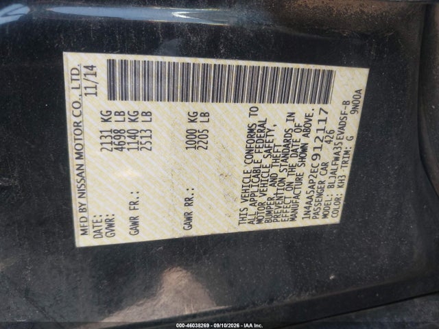 2014 Nissan Maxima 3.5 Sv მანქანა იყიდება აუქციონზე, vin: 1N4AA5AP2EC912117, აუქციონის ნომერი: 46038269