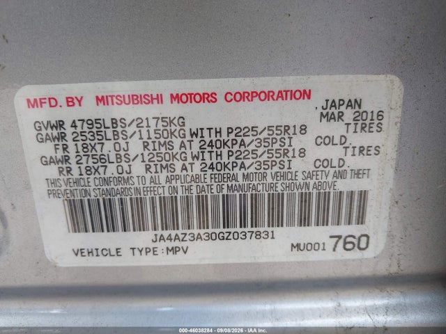 Продажа на аукционе авто 2016 Mitsubishi Outlander Es, vin: JA4AZ3A30GZ037831, номер лота: 46038284