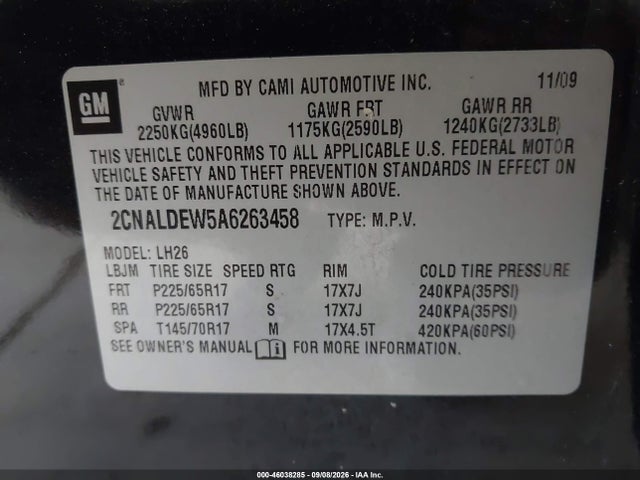 Продажа на аукционе авто 2010 Chevrolet Equinox Lt, vin: 2CNALDEW5A6263458, номер лота: 46038285