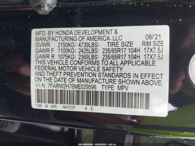 Продажа на аукционе авто 2021 Honda Cr-v Awd Special Edition, vin: 7FARW2H76ME029596, номер лота: 46038300