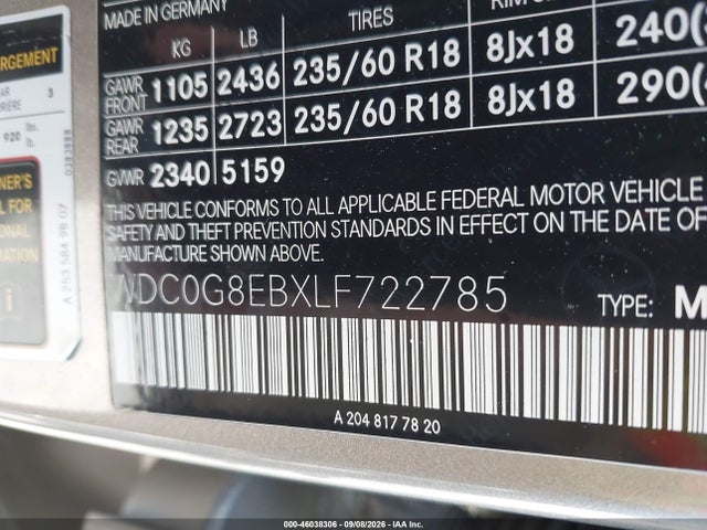 Продаж на аукціоні авто 2020 Mercedes-benz Glc 300 4matic, vin: WDC0G8EBXLF722785, номер лоту: 46038306
