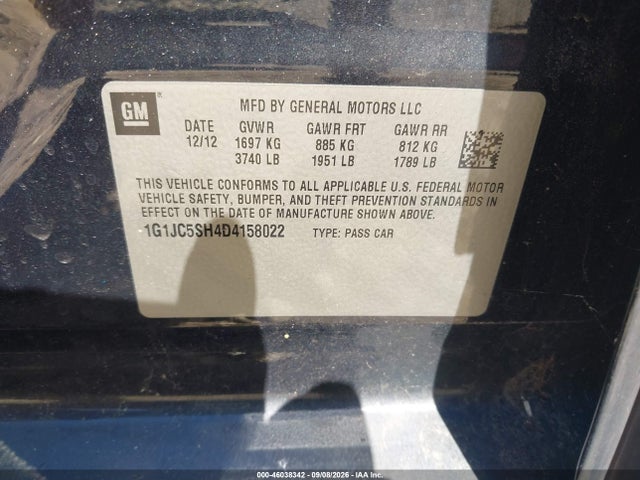 Aukcja sprzedaży 2013 Chevrolet Sonic Lt Auto, vin: 1G1JC5SH4D4158022, numer aukcji: 46038342
