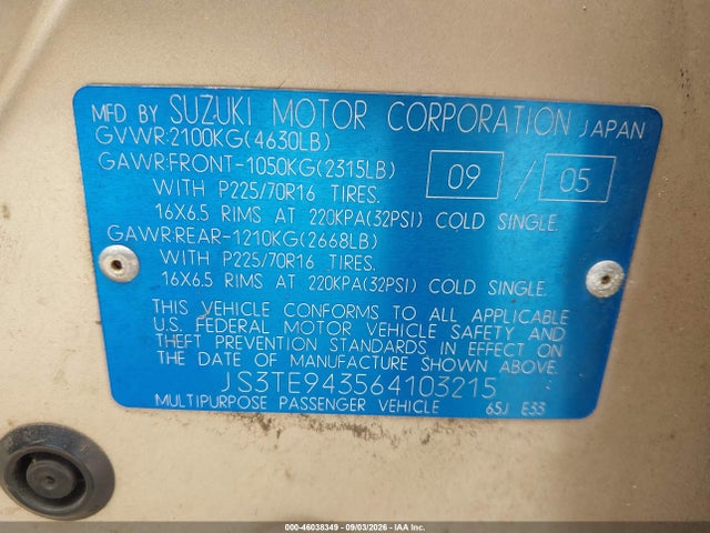 46038349 :رقم المزاد ، JS3TE943564103215 vin ، 2006 Suzuki Grand Vitara Premium مزاد بيع