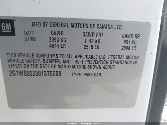 Aukcja sprzedaży 2008 Chevrolet Impala Police, vin: 2G1WS553381376608, numer aukcji: 46038347