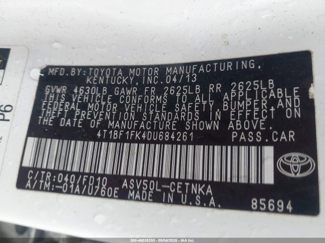 Aukcja sprzedaży 2013 Toyota Camry Le, vin: 4T1BF1FK4DU684261, numer aukcji: 46038350