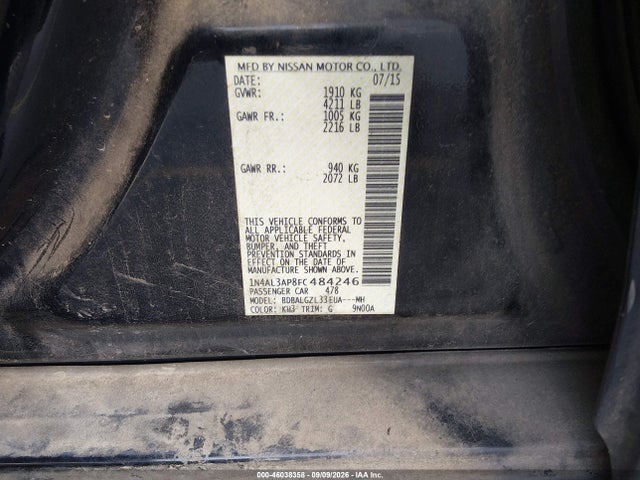 Продаж на аукціоні авто 2015 Nissan Altima 2.5 S, vin: 1N4AL3AP8FC484246, номер лоту: 46038358