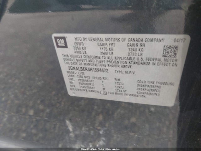 Продажа на аукционе авто 2017 Chevrolet Equinox Ls, vin: 2GNALBEK4H1594472, номер лота: 46038364