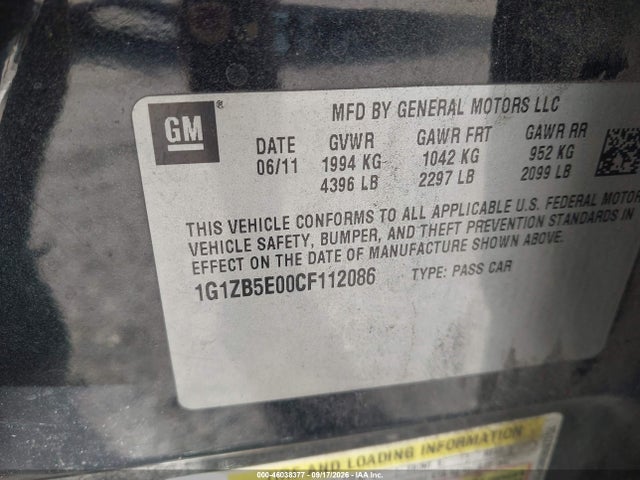 Aukcja sprzedaży 2012 Chevrolet Malibu Ls, vin: 1G1ZB5E00CF112086, numer aukcji: 46038377