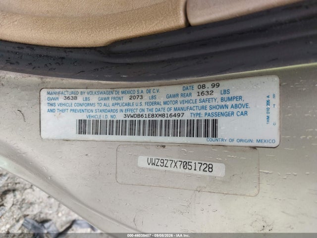 Aukcja sprzedaży 1999 Volkswagen Cabrio Gls, vin: 3VWDB61E8XM816497, numer aukcji: 46038407