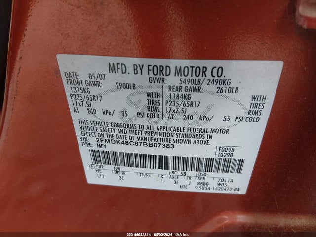 Aukcja sprzedaży 2007 Ford Edge Sel, vin: 2FMDK48C87BB07383, numer aukcji: 46038414