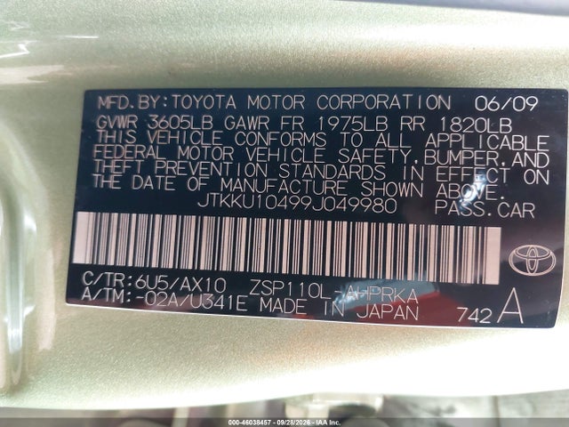 Продаж на аукціоні авто 2009 Scion Xd, vin: JTKKU10499J049980, номер лоту: 46038457