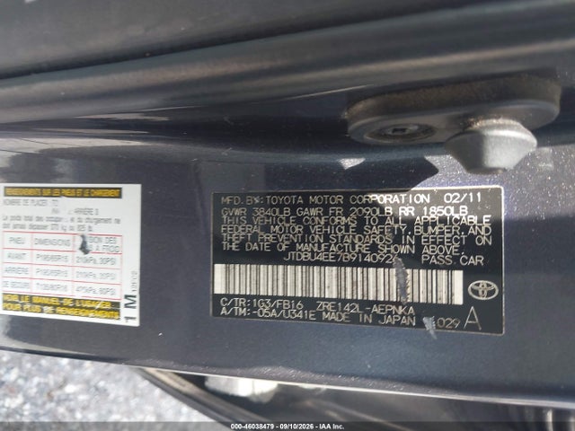 2011 Toyota Corolla Le მანქანა იყიდება აუქციონზე, vin: JTDBU4EE7B9140926, აუქციონის ნომერი: 46038479