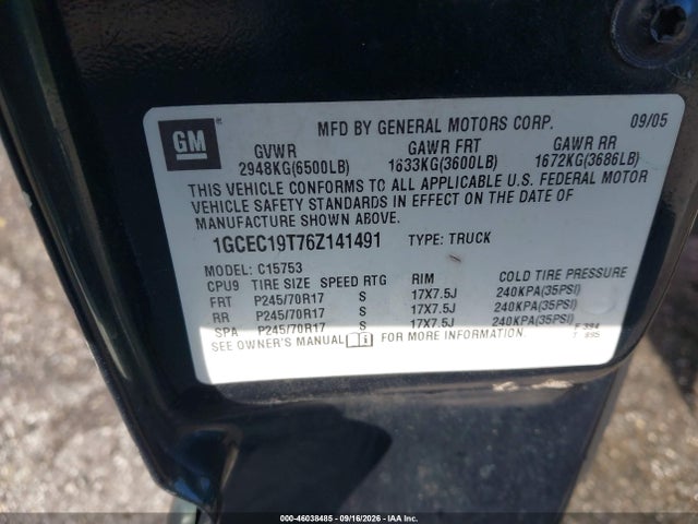 46038485 :رقم المزاد ، 1GCEC19T76Z141491 vin ، 2006 Chevrolet Silverado 1500 Lt2 مزاد بيع
