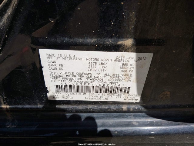 2012 Mitsubishi Galant Es/se მანქანა იყიდება აუქციონზე, vin: 4A32B3FF1CE025607, აუქციონის ნომერი: 46038490