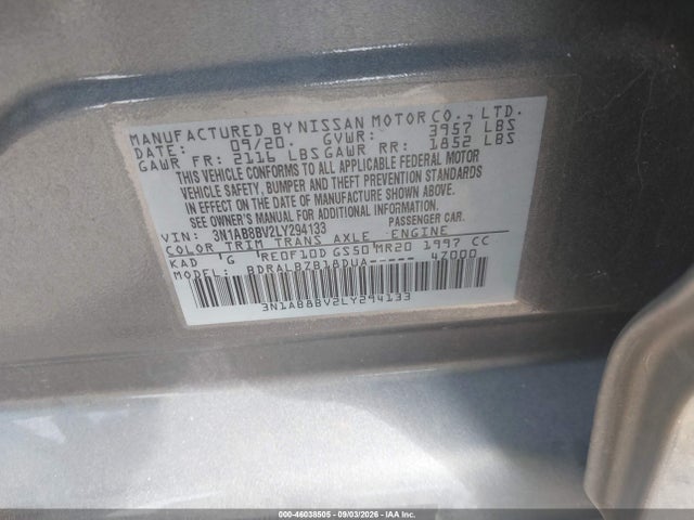 Nissan Sentra S Xtronic Cvt 2020 3N1AB8BV2LY294133 Image 9