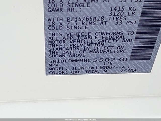 46038551 :رقم المزاد ، 5N1DL0MM9HC550230 vin ، 2017 Infiniti Qx60 مزاد بيع
