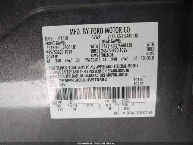 Aukcja sprzedaży 2018 Ford Edge Titanium, vin: 2FMPK3K89JBB70592, numer aukcji: 46038558