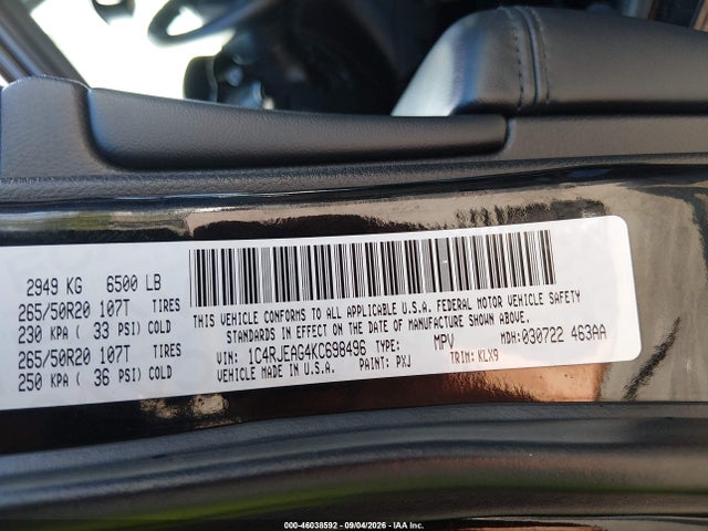 2019 Jeep Grand Cherokee Altitude 4x2 მანქანა იყიდება აუქციონზე, vin: 1C4RJEAG4KC698496, აუქციონის ნომერი: 46038592