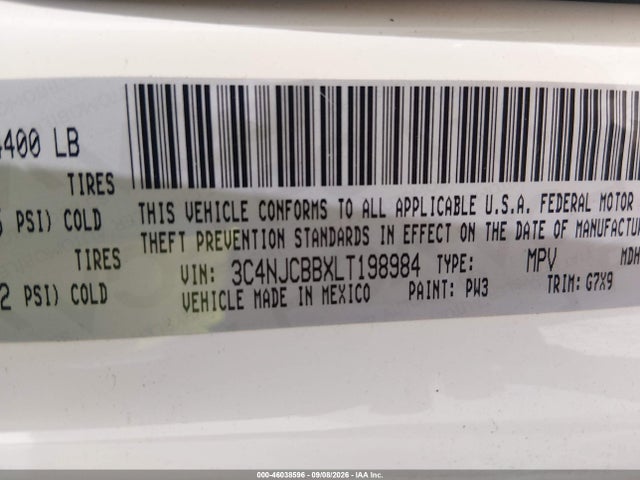 Aukcja sprzedaży 2020 Jeep Compass Sun And Wheel Fwd, vin: 3C4NJCBBXLT198984, numer aukcji: 46038596