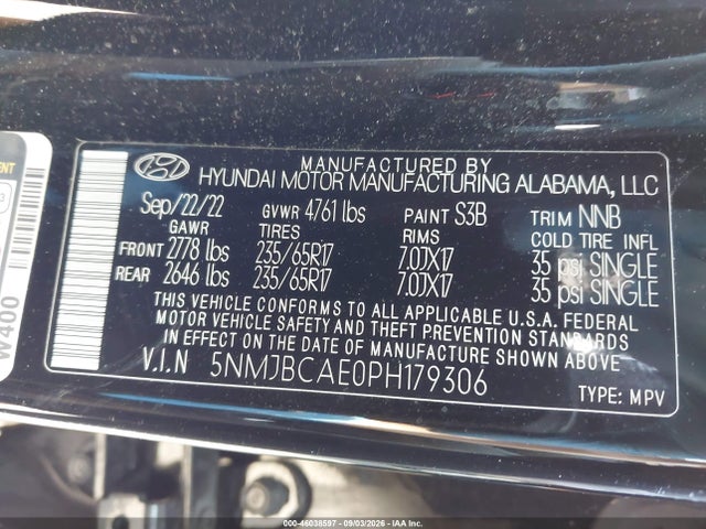 46038597 :رقم المزاد ، 5NMJBCAE0PH179306 vin ، 2023 Hyundai Tucson Sel مزاد بيع