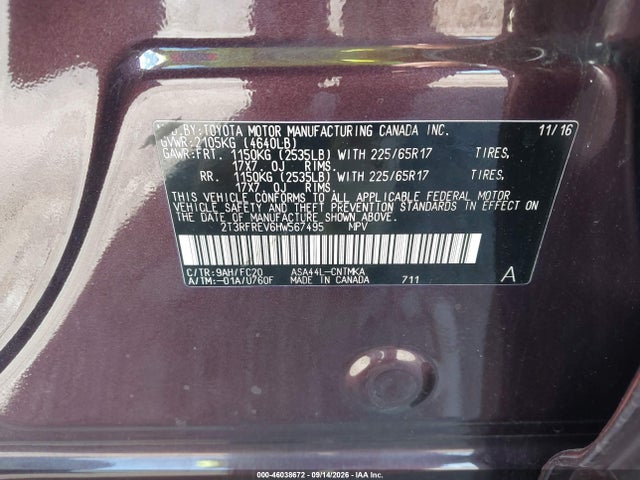 Продажа на аукционе авто 2017 Toyota Rav4 Xle, vin: 2T3RFREV6HW567495, номер лота: 46038672