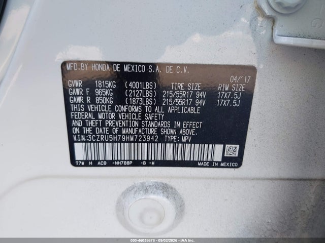 Продаж на аукціоні авто 2017 Honda Hr-v Ex-l, vin: 3CZRU5H79HM723942, номер лоту: 46038678