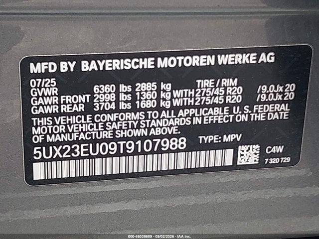Продаж на аукціоні авто 2026 Bmw X5 Xdrive40i, vin: 5UX23EU09T9107988, номер лоту: 46038689