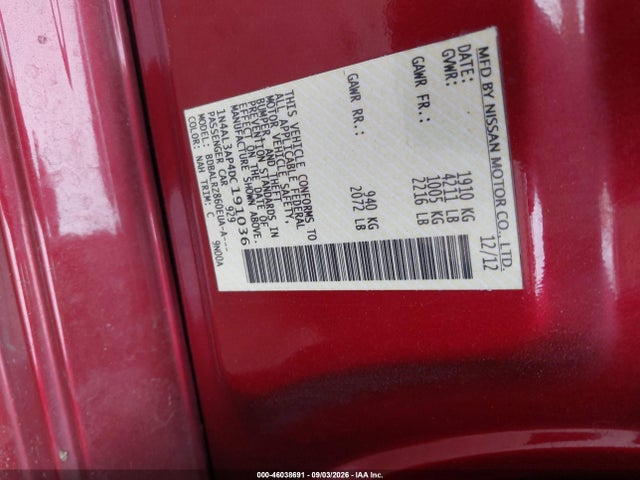 2013 Nissan Altima 2.5 S მანქანა იყიდება აუქციონზე, vin: 1N4AL3AP4DC191036, აუქციონის ნომერი: 46038691