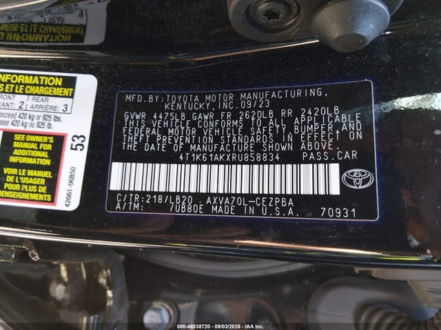 2024 Toyota Camry Xse მანქანა იყიდება აუქციონზე, vin: 4T1K61AKXRU858834, აუქციონის ნომერი: 46038720