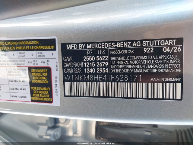 Продажа на аукционе авто 2026 Mercedes-benz Amg Glc 43 4matic, vin: W1NKM8HB4TF628171, номер лота: 46038722