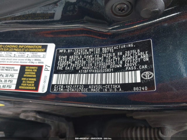Toyota CAMRY SE 2016 4T1BF1FK8GU525831 Image 9