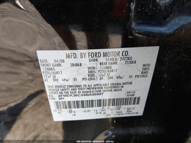 2008 Ford Edge Se მანქანა იყიდება აუქციონზე, vin: 2FMDK36CX8BA96997, აუქციონის ნომერი: 46038765