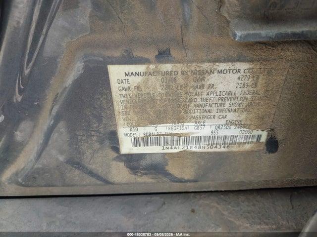 Продаж на аукціоні авто 2008 Nissan Altima 2.5 S, vin: 1N4AL21E48N504346, номер лоту: 46038783
