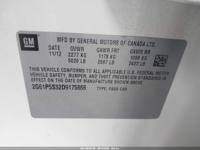 46038798 :رقم المزاد ، 2G61P5S32D9175868 vin ، 2013 Cadillac Xts Luxury مزاد بيع