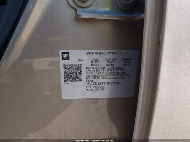 Продаж на аукціоні авто 2022 Chevrolet Malibu Fwd Lt, vin: 1G1ZD5ST9NF177045, номер лоту: 46038801