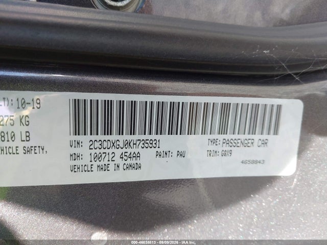 Продаж на аукціоні авто 2019 Dodge Charger Scat Pack Rwd, vin: 2C3CDXGJ0KH735931, номер лоту: 46038813