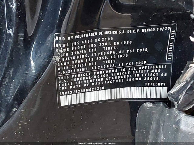 Продажа на аукционе авто 2024 Volkswagen Taos 1.5t S, vin: 3VV8X7B28RM022250, номер лота: 46038816
