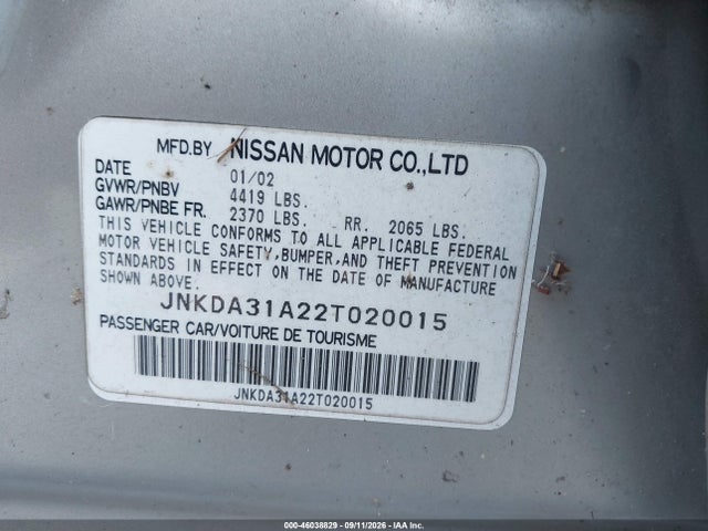 46038829 :رقم المزاد ، JNKDA31A22T020015 vin ، 2002 Infiniti I35 Luxury مزاد بيع