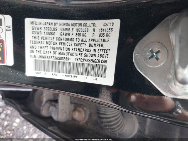 Продаж на аукціоні авто 2010 Honda Civic Hybrid, vin: JHMFA3F23AS003691, номер лоту: 46038839