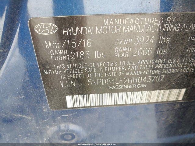 Aukcja sprzedaży 2017 Hyundai Elantra Se, vin: 5NPD84LF2HH043707, numer aukcji: 46038857