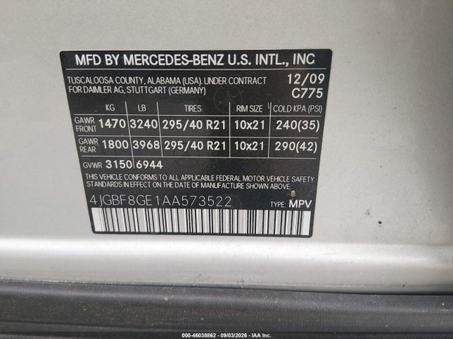 Продаж на аукціоні авто 2010 Mercedes-benz Gl 550 4matic, vin: 4JGBF8GE1AA573522, номер лоту: 46038862