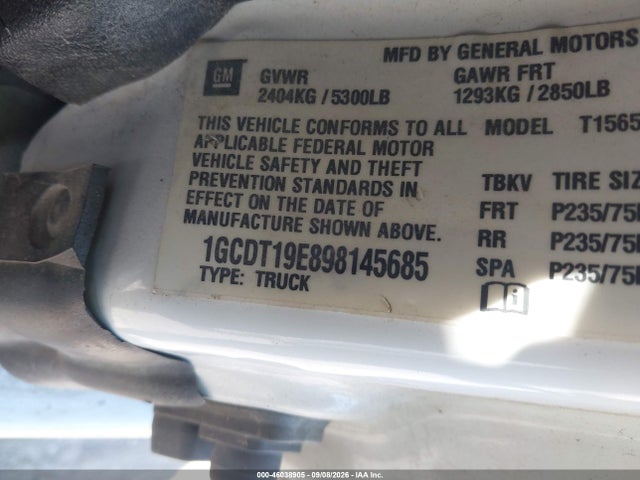 2009 Chevrolet Colorado Work Truck მანქანა იყიდება აუქციონზე, vin: 1GCDT19E898145685, აუქციონის ნომერი: 46038905