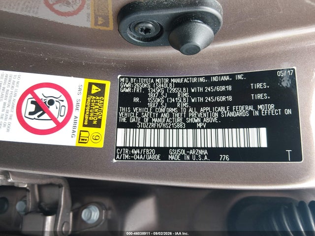 Продажа на аукционе авто 2017 Toyota Highlander Le, vin: 5TDZZRFH7HS215883, номер лота: 46038911