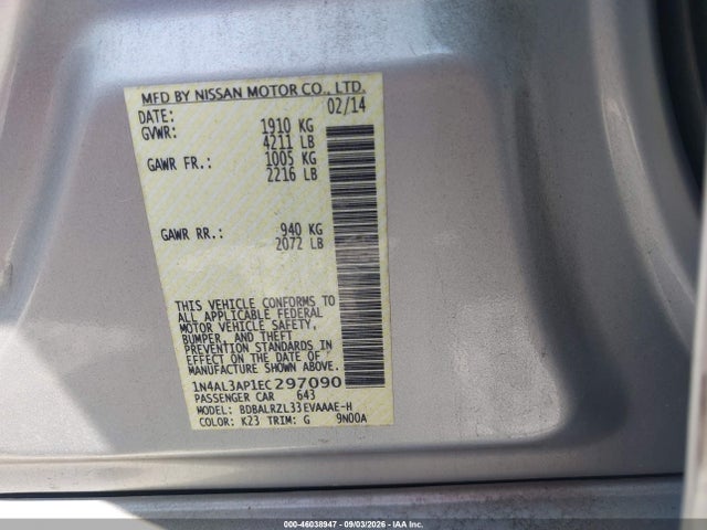 Aukcja sprzedaży 2014 Nissan Altima 2.5 S, vin: 1N4AL3AP1EC297090, numer aukcji: 46038947
