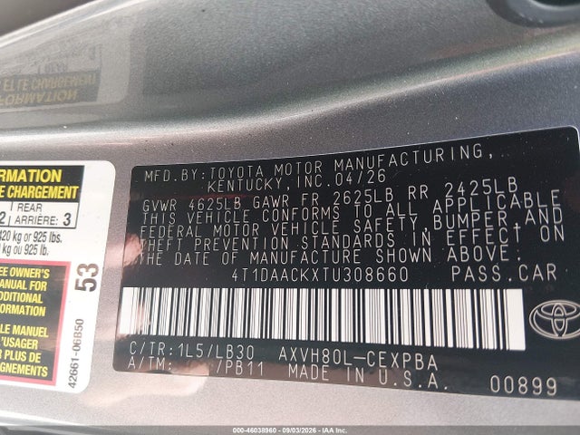 Aukcja sprzedaży 2026 Toyota Camry Xse, vin: 4T1DAACKXTU308660, numer aukcji: 46038960