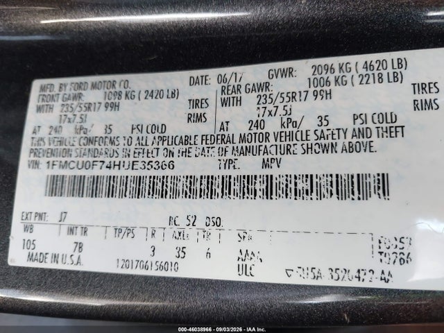 Продажа на аукционе авто 2017 Ford Escape S, vin: 1FMCU0F74HUE35366, номер лота: 46038966