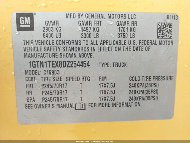 2013 Gmc Sierra 1500 Work Truck მანქანა იყიდება აუქციონზე, vin: 1GTN1TEX8DZ254454, აუქციონის ნომერი: 46038967