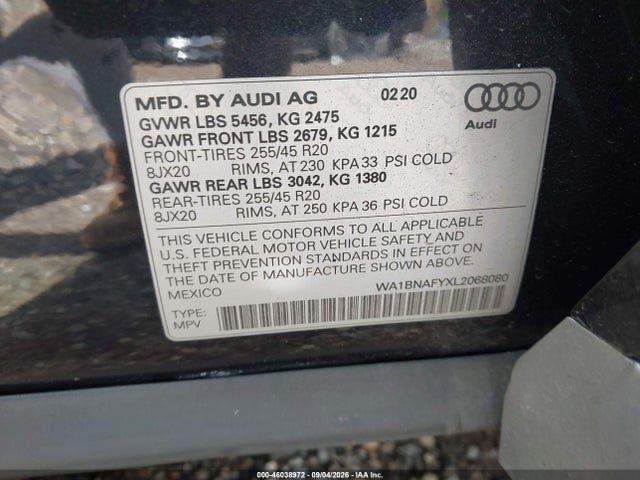 2020 Audi Q5 Premium Plus 45 Tfsi Quattro S Tronic მანქანა იყიდება აუქციონზე, vin: WA1BNAFYXL2068080, აუქციონის ნომერი: 46038972