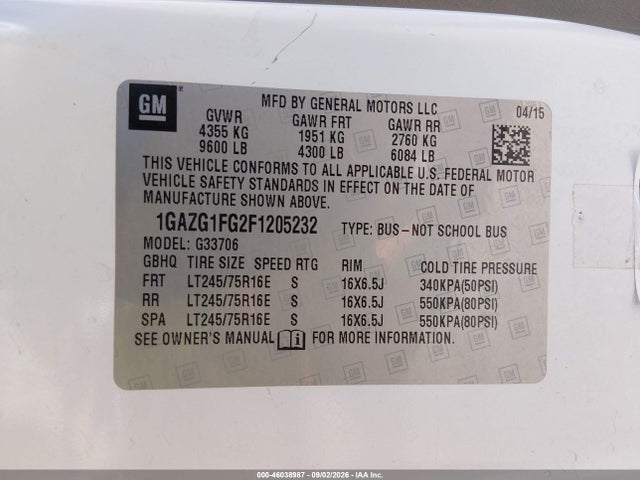 Aukcja sprzedaży 2015 Chevrolet Express 3500 Lt, vin: 1GAZG1FG2F1205232, numer aukcji: 46038987